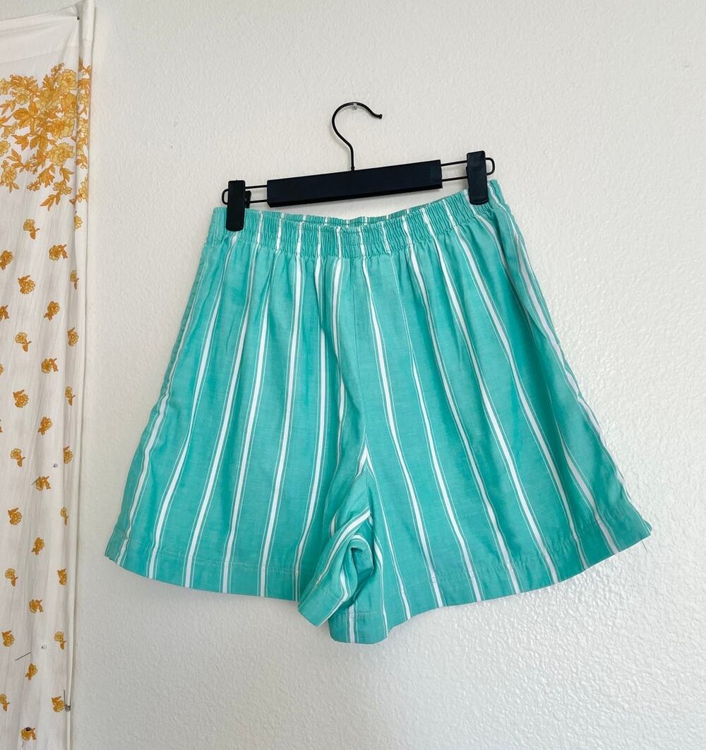 Vintage Talbots Teal Striped Cotton Pull On Shorts Medium Made in USA